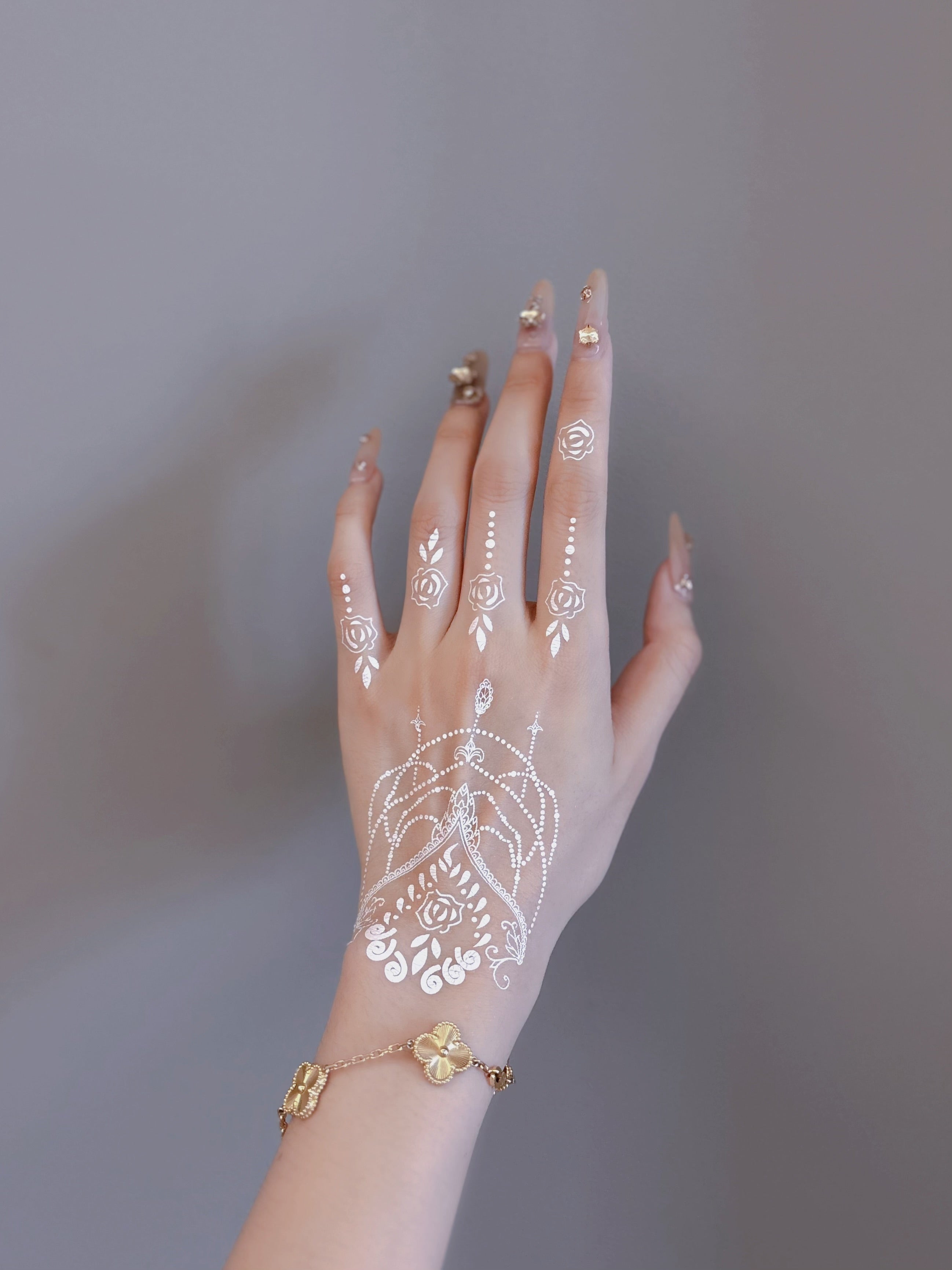 Vintage Lace Hand Chain White Henna Sticker | Elegant Temporary Tattoo