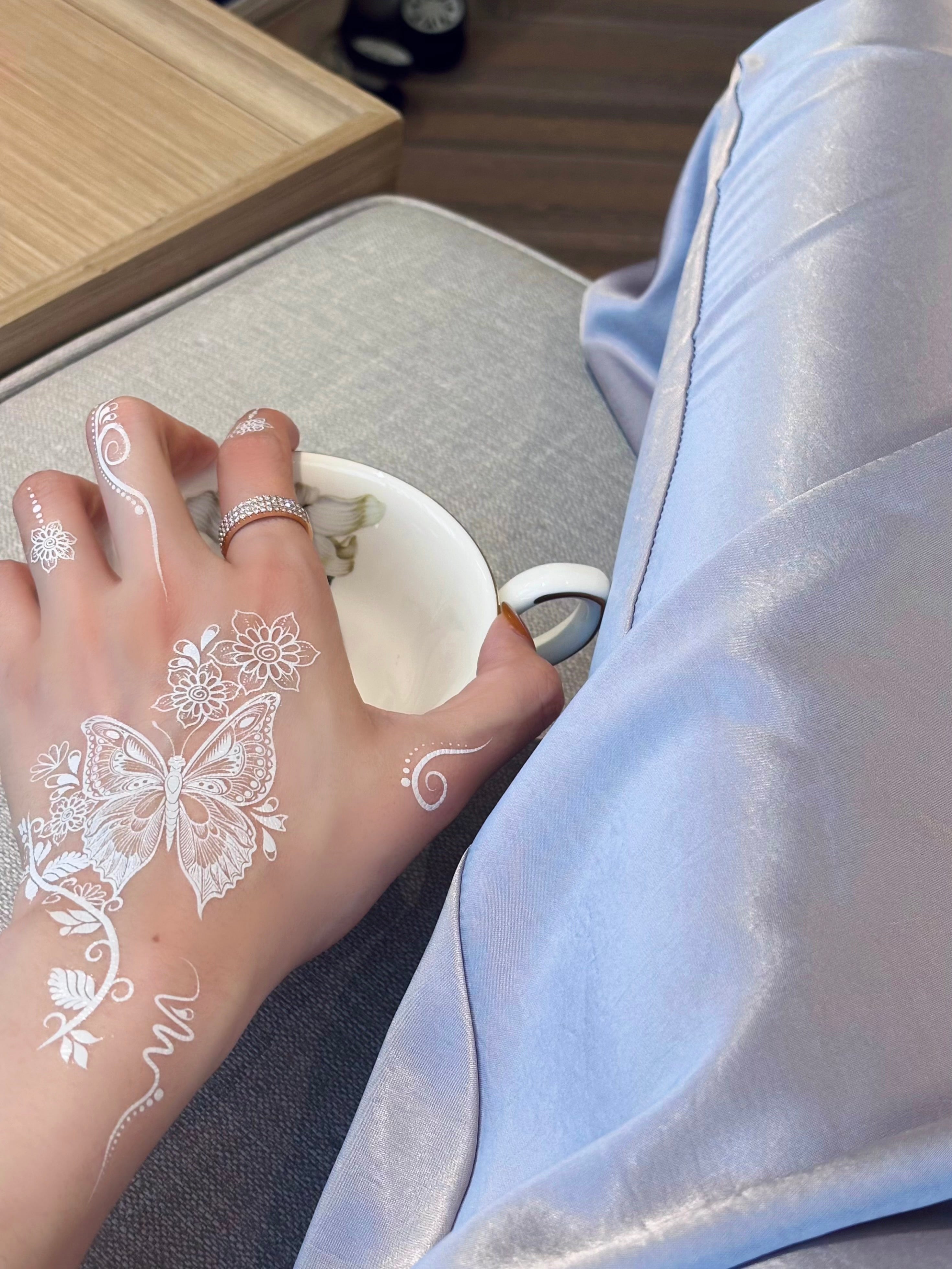 Butterfly Bloom White Henna Sticker | Elegant Temporary Tattoo