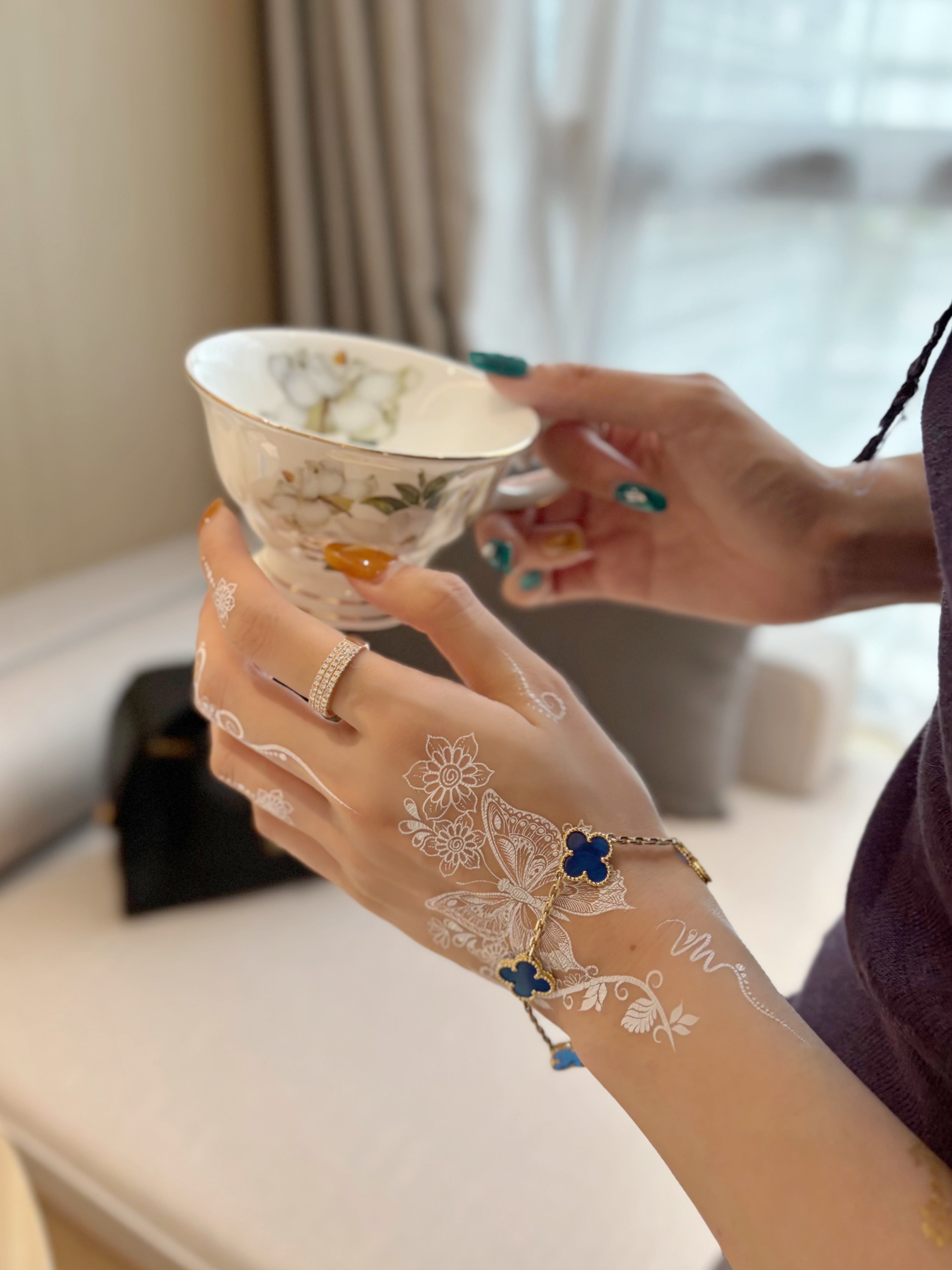 Butterfly Bloom White Henna Sticker | Elegant Temporary Tattoo