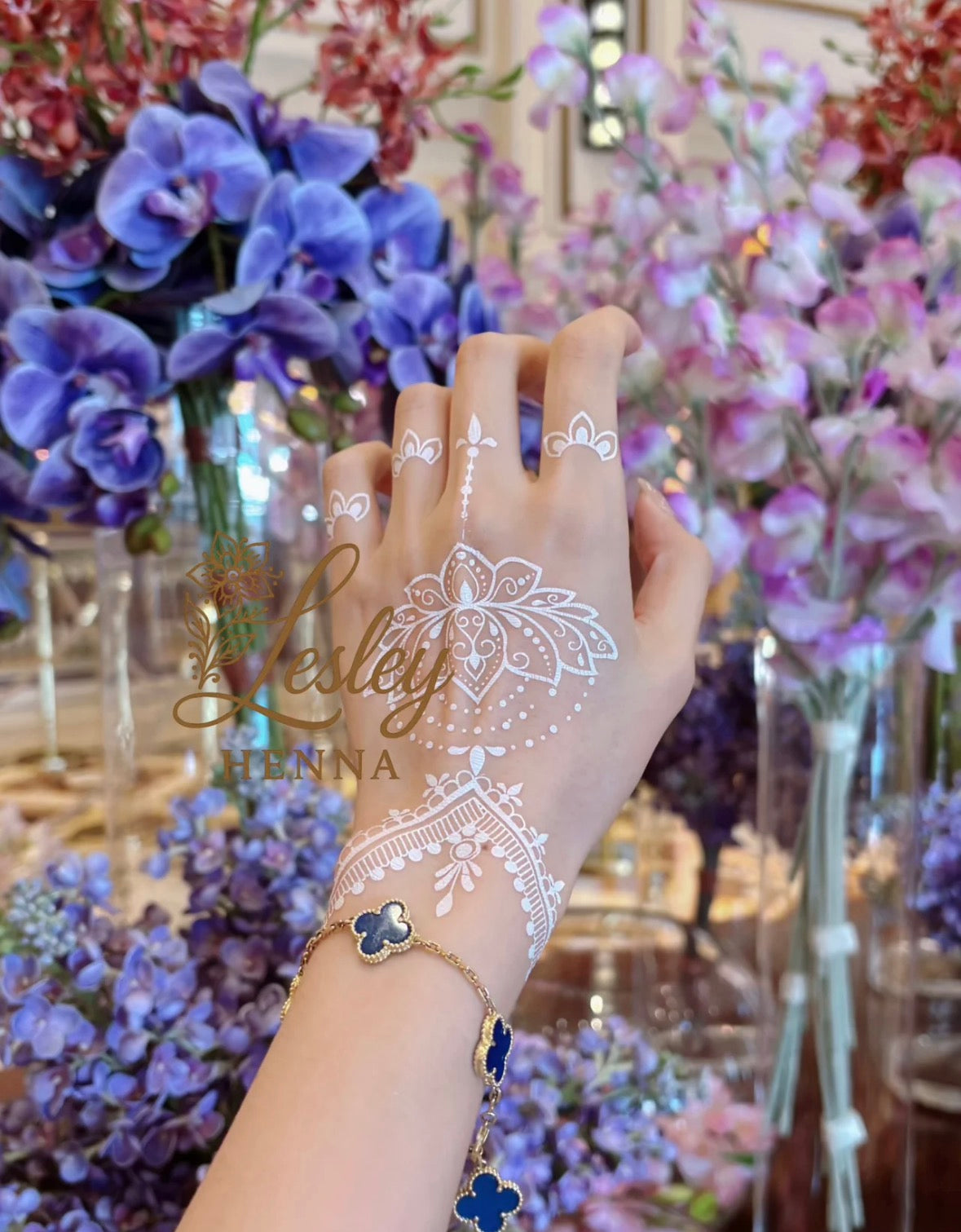 Lotus Crown Lace White Henna Sticker | Floral Lotus Hand Temporary Tattoo