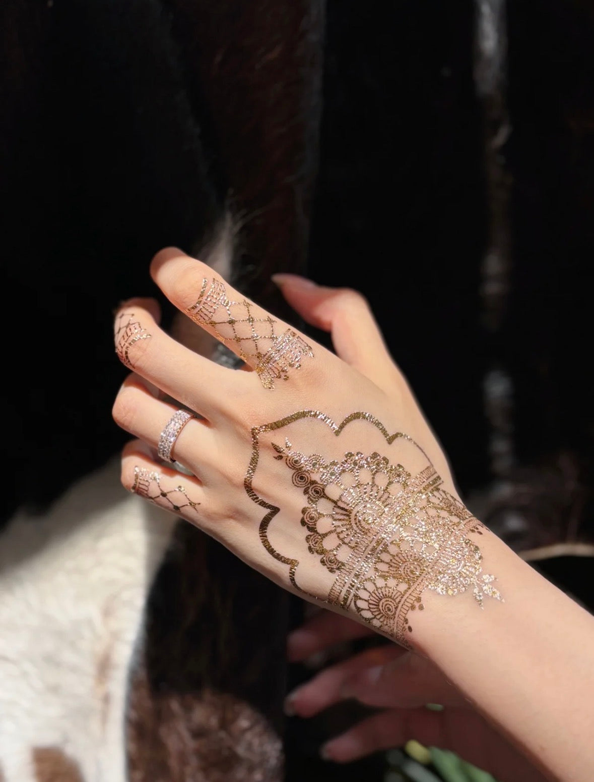 Golden Palace Lace Henna Sticker | Metallic Mandala Hand Cuff Temporary Tattoo