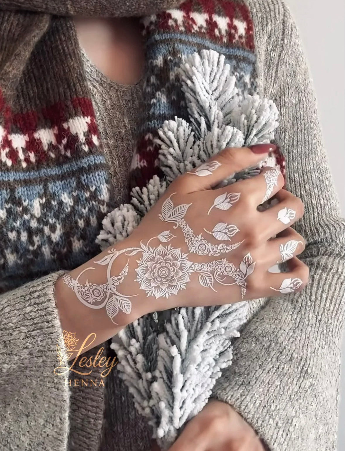Snow Blossom Vine White Henna Sticker | Floral Sunflower Hand Temporary Tattoo