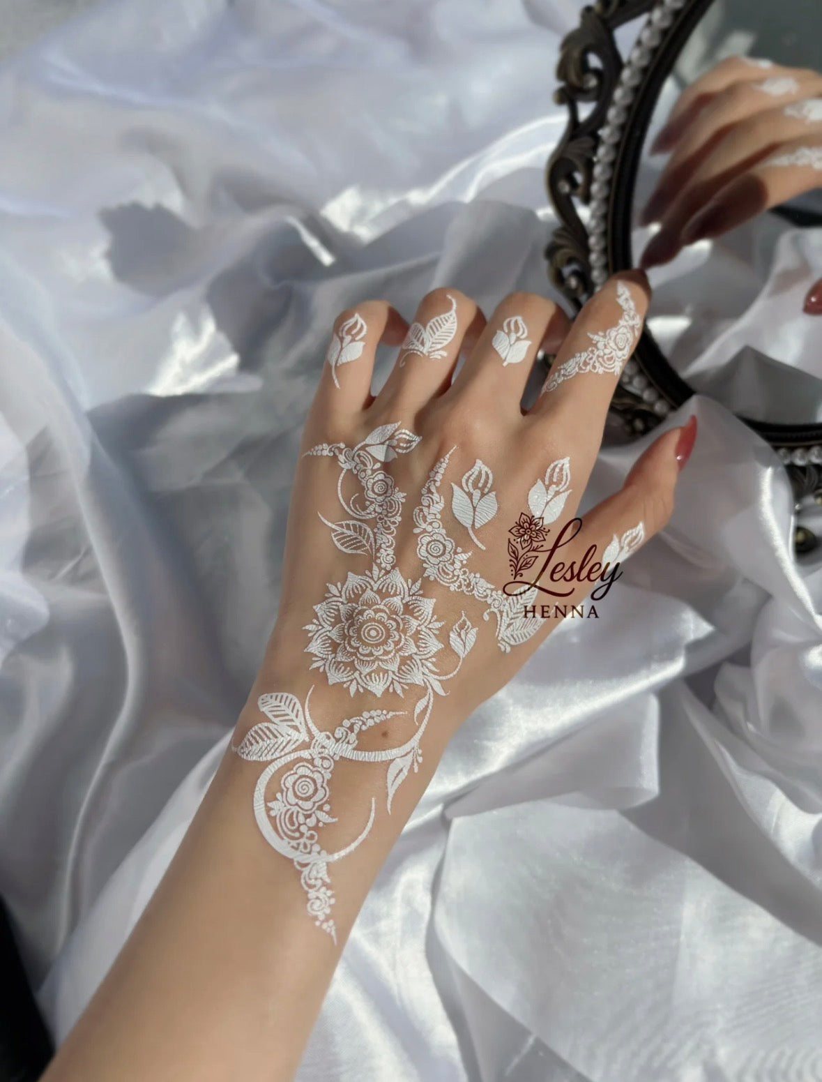 Snow Blossom Vine White Henna Sticker | Floral Sunflower Hand Temporary Tattoo