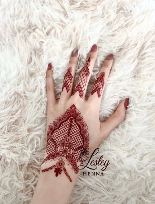 Cocoa Lace Grid Henna Sticker | Brown Floral Net Hand Temporary Tattoo