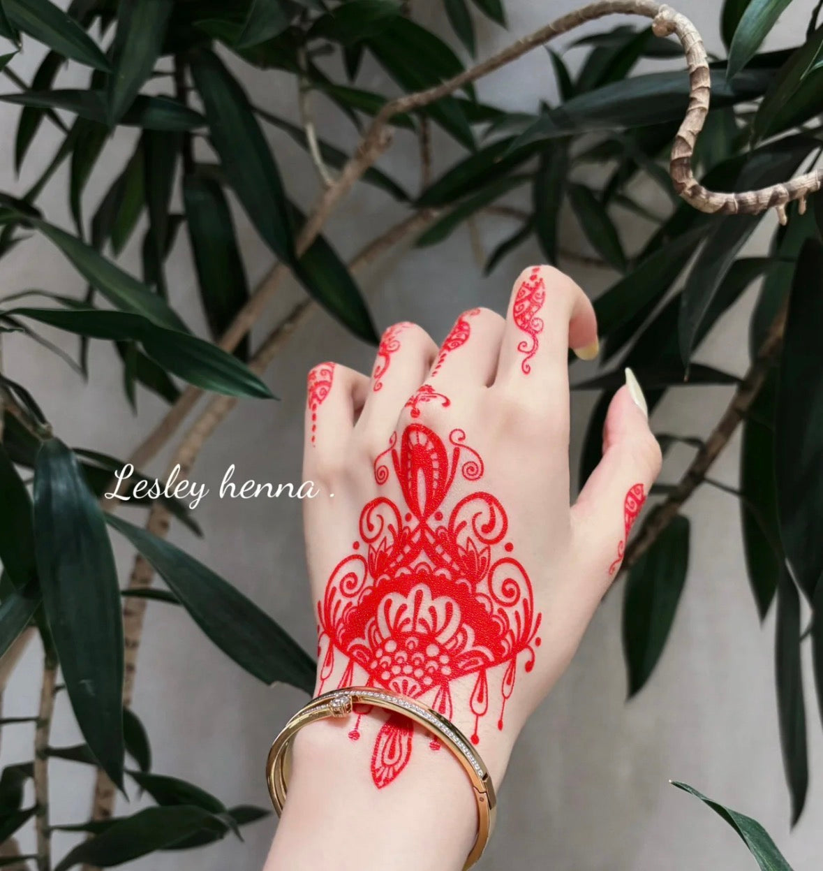 Crimson Lace Filigree Henna Sticker | Red Ornamental Hand Temporary Tattoo