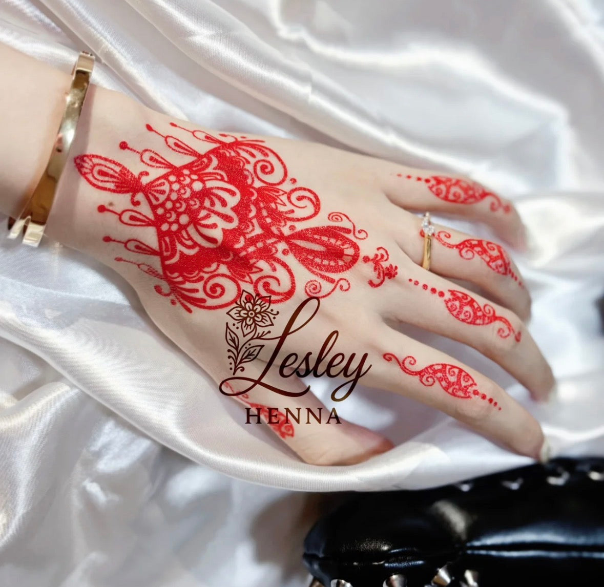 Crimson Lace Filigree Henna Sticker | Red Ornamental Hand Temporary Tattoo