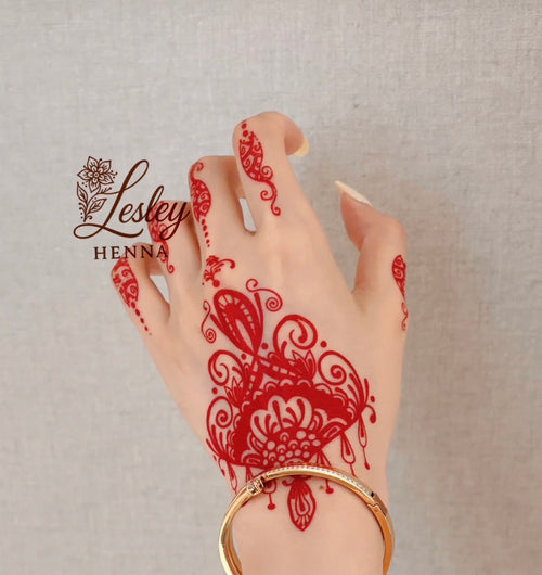 Crimson Lace Filigree Henna Sticker | Red Ornamental Hand Temporary Tattoo
