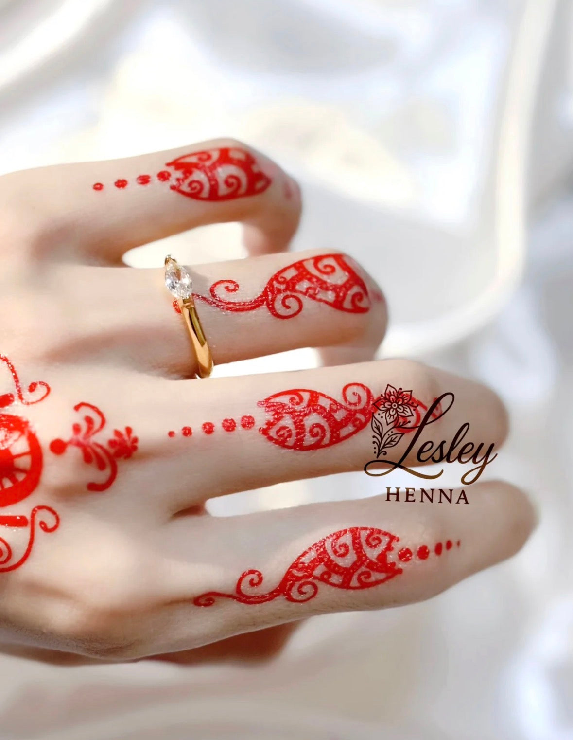 Crimson Lace Filigree Henna Sticker | Red Ornamental Hand Temporary Tattoo