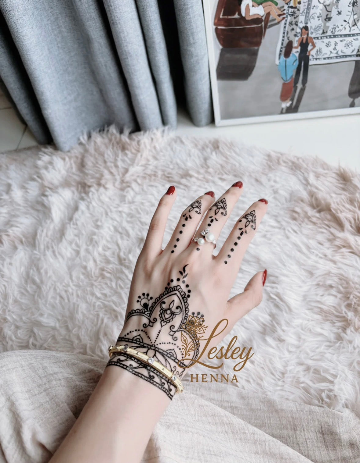 Midnight Lotus Lace Henna Sticker | Black Floral Mandala Hand Temporary Tattoo