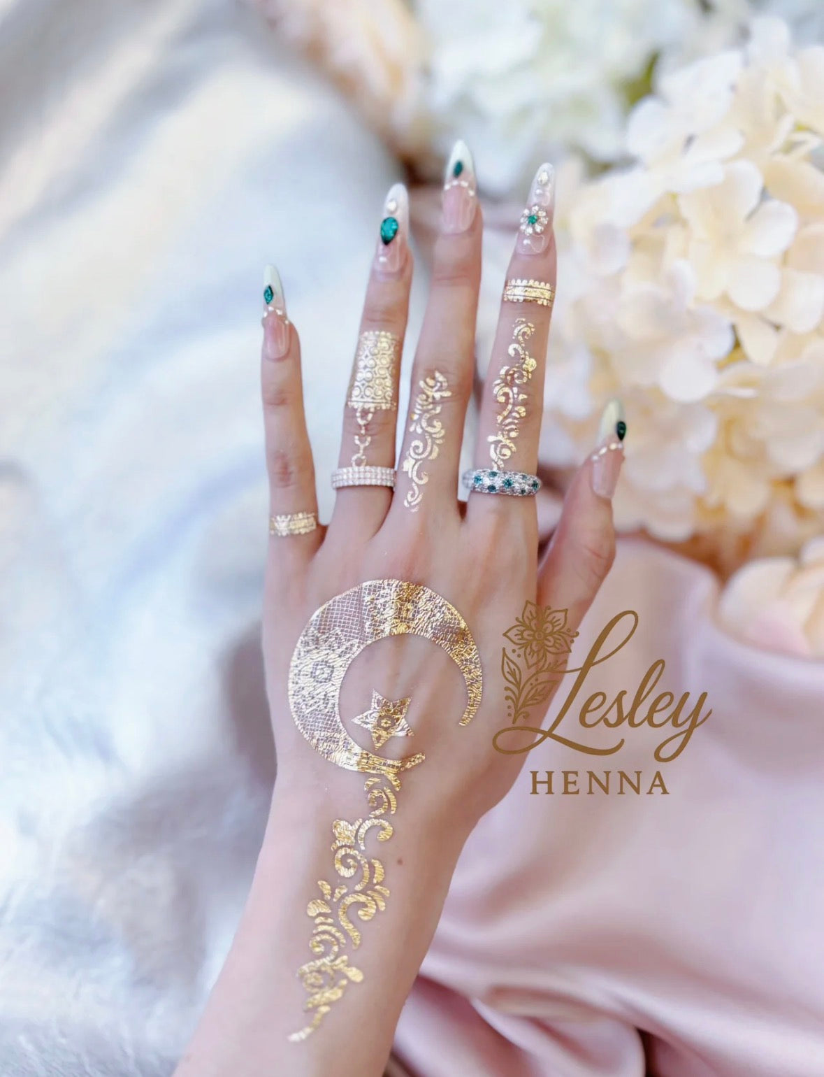 Golden Moon & Star Metallic Sticker | Crescent Moon Hand Temporary Tattoo