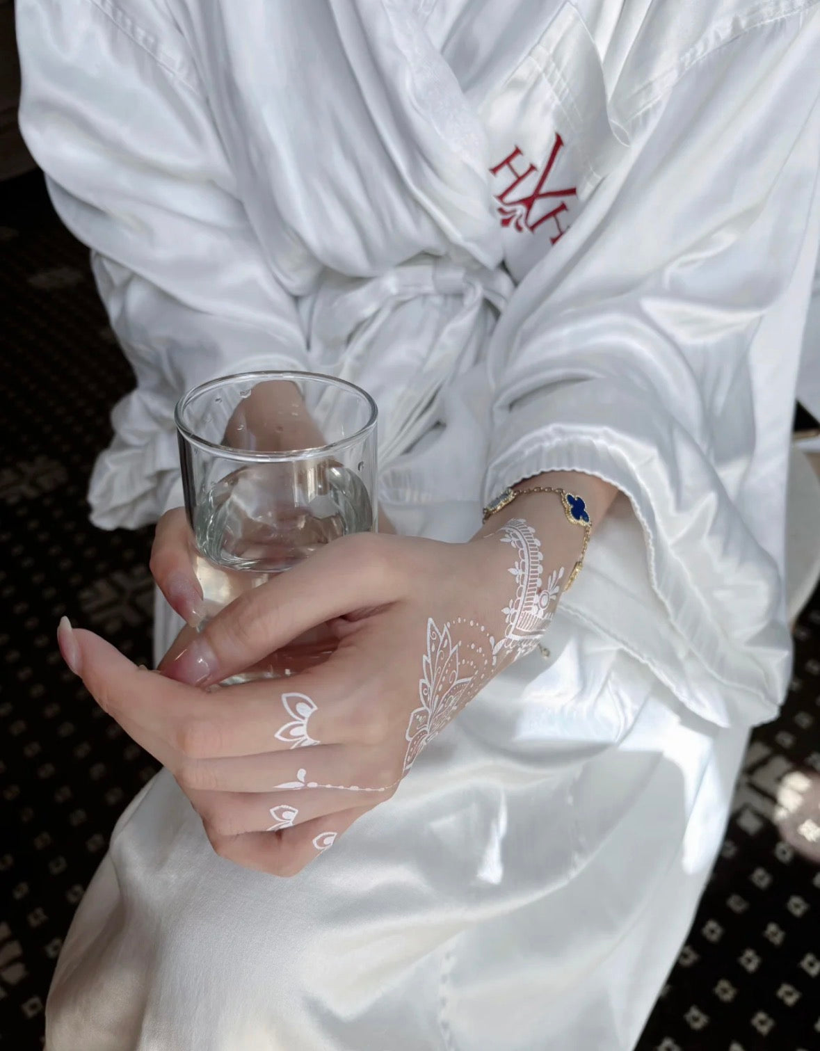 Lotus Crown Lace White Henna Sticker | Floral Lotus Hand Temporary Tattoo