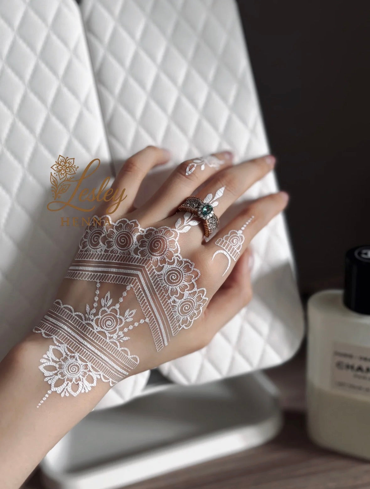 Pearl Lace Mandala White Henna Sticker | Boho Bridal Hand Lace Temporary Tattoo