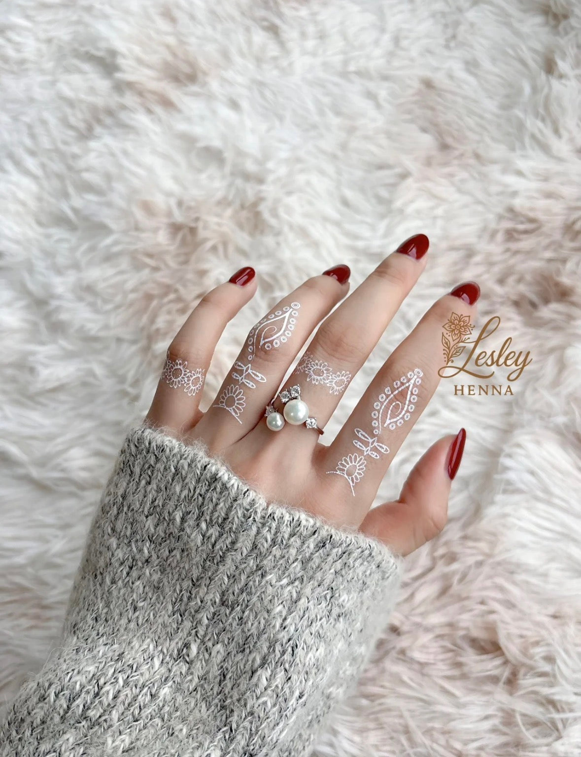 Ivory Lace Blossom White Henna Sticker | Bridal Lace Floral Temporary Tattoo