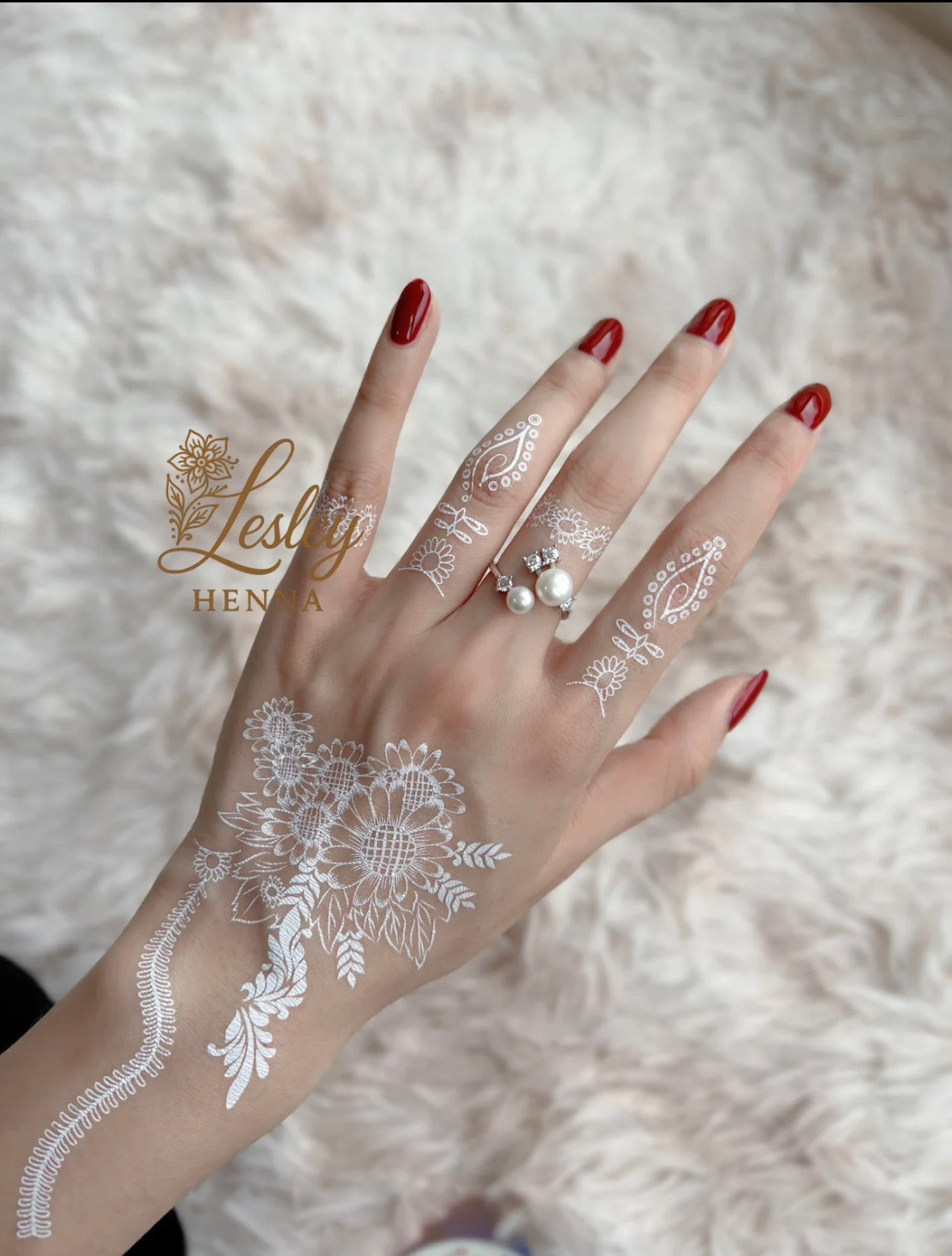 Ivory Lace Blossom White Henna Sticker | Bridal Lace Floral Temporary Tattoo