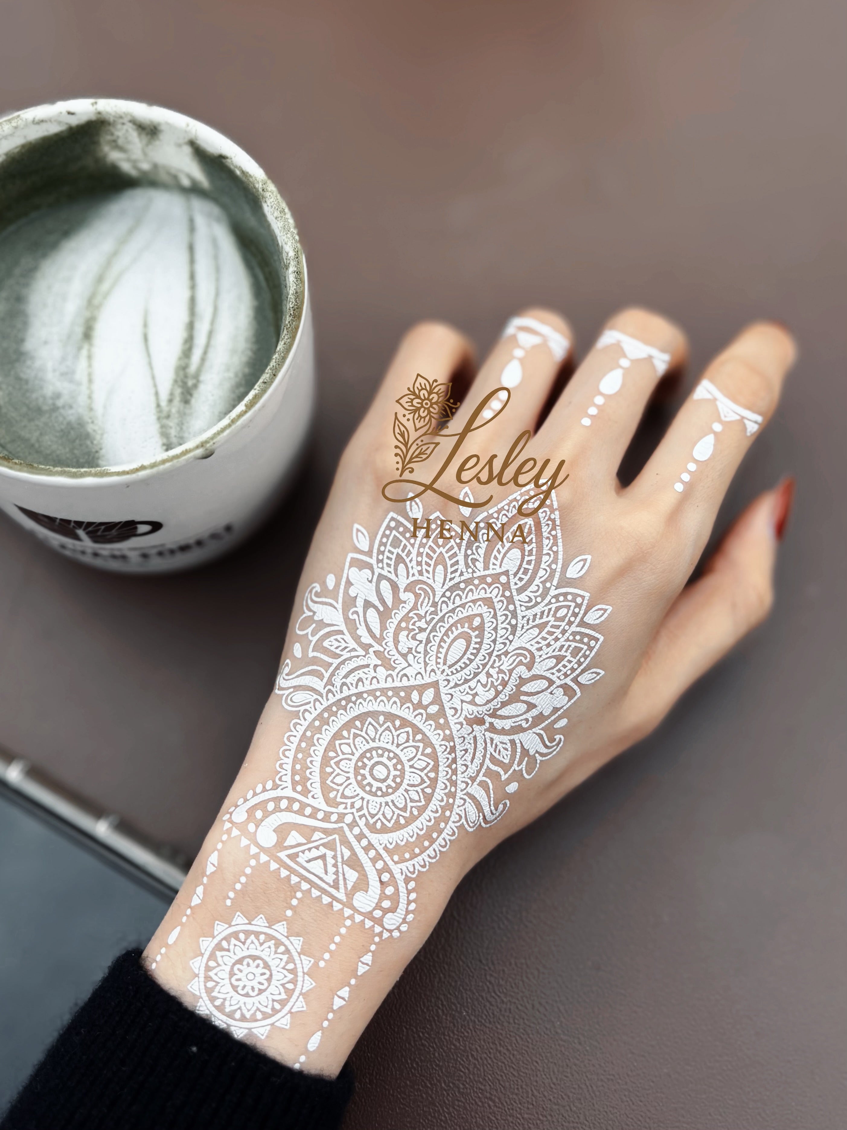 Lotus Mandala White Henna Sticker | Elegant Temporary Tattoo