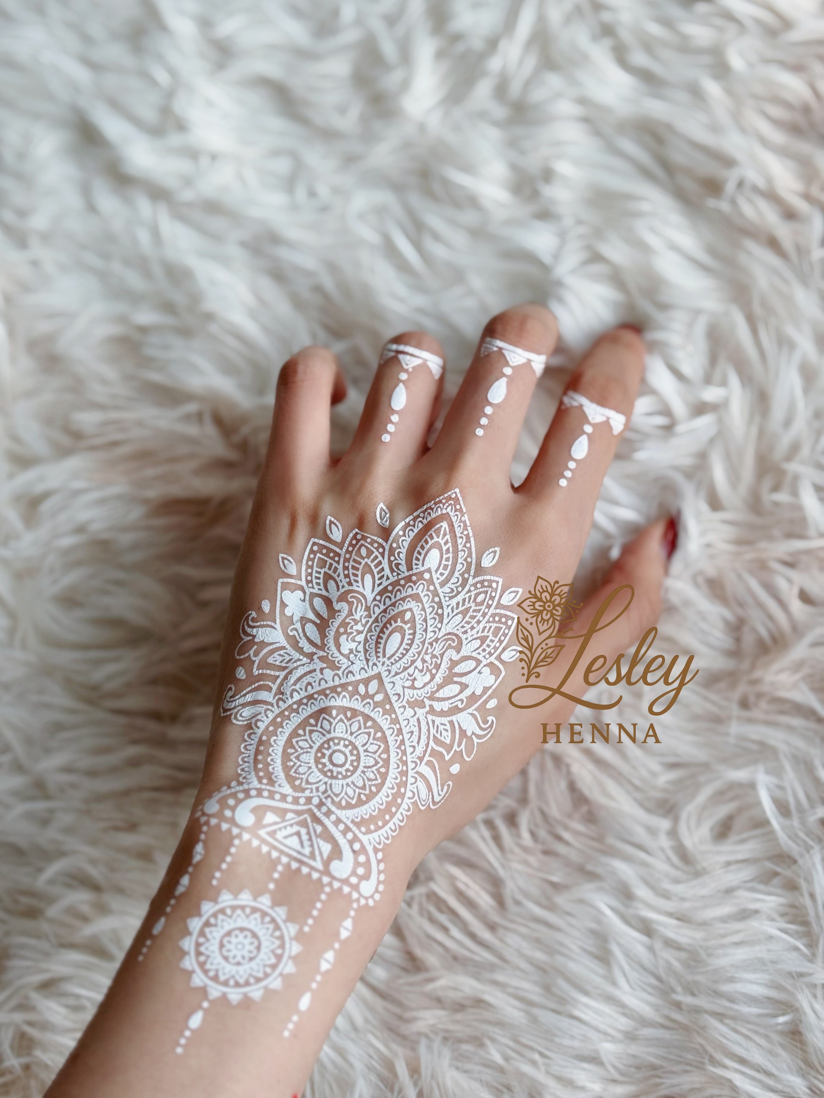 Lotus Mandala White Henna Sticker | Elegant Temporary Tattoo